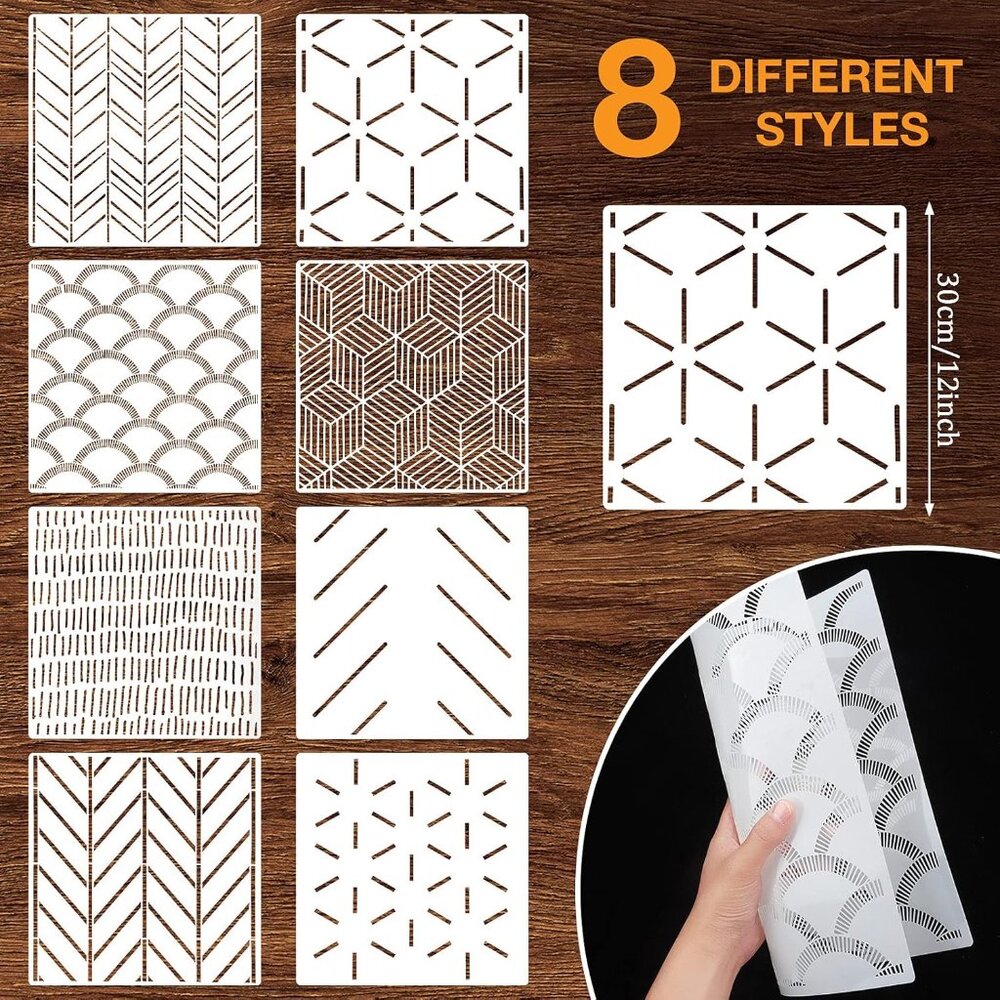 8 Contemporary Reusable Wall Stencils 12 x 12 Inch